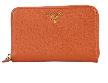 Prada Zip Around Wallet, &pound;220, Accessories, Orange, Leather, Front view